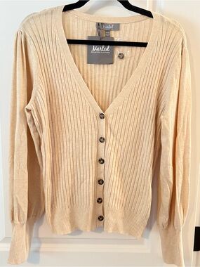Marled by reunited clothing Cream Ribbed V-Neck Button Front Cardigan